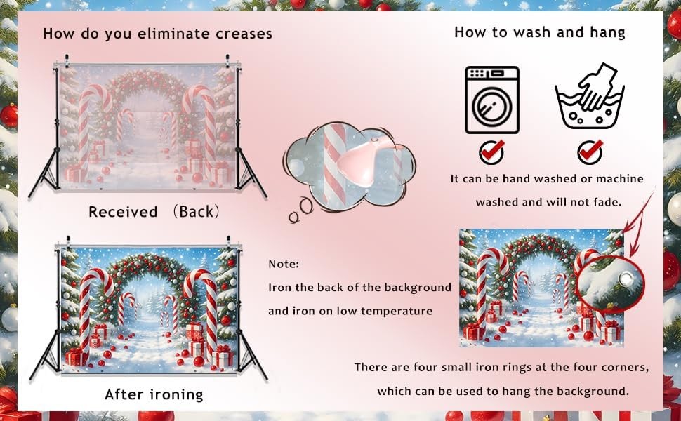 70.8”X47.2” Fabric Merry Christmas Cane Candy Photography Backdrop Winter Snow