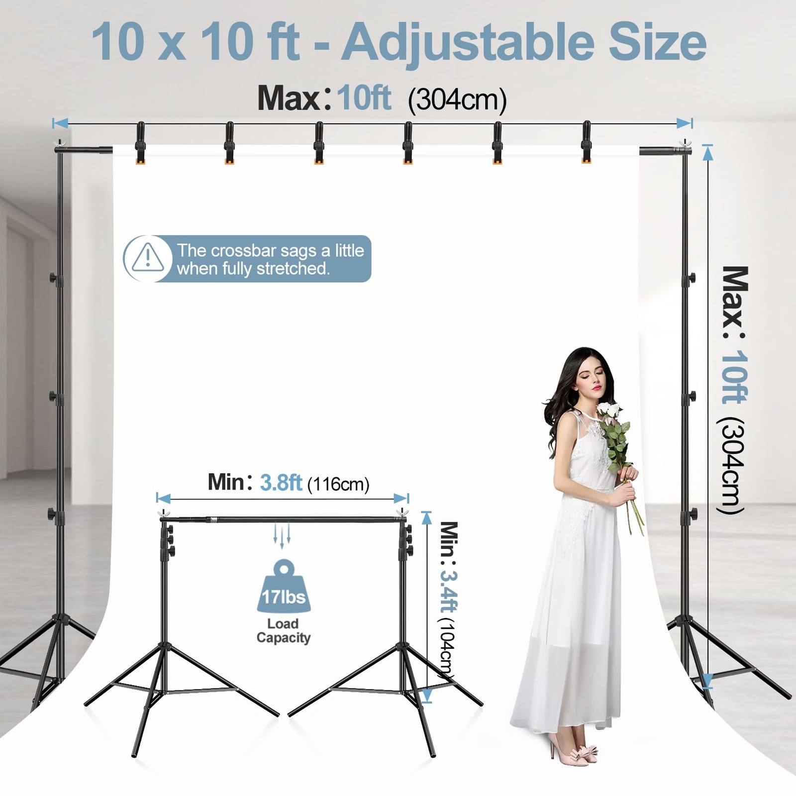 10x10FT Backdrop Stand, Photo Studio Back Drop Adjustable Stand with 6 Backdr…