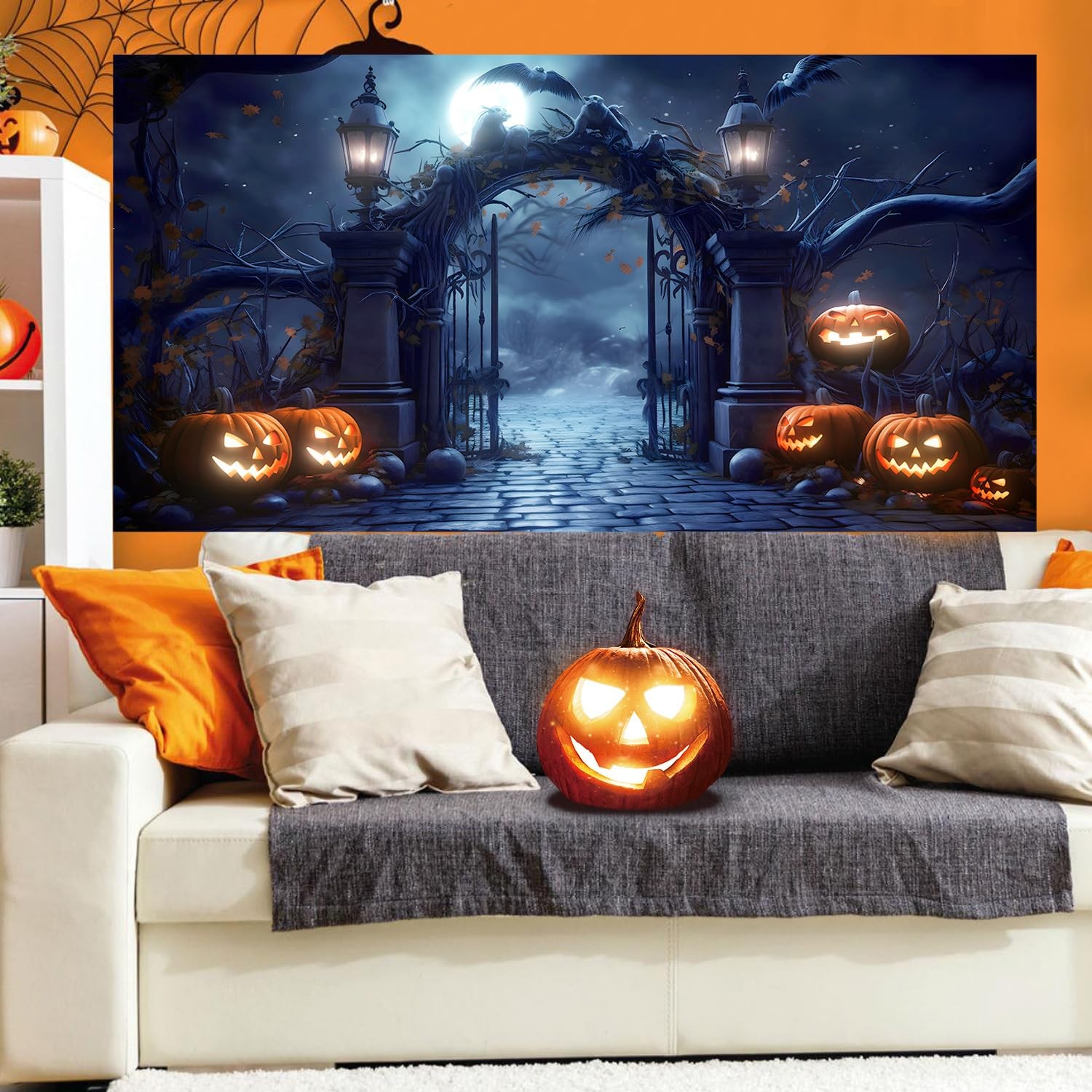 Halloween Garage Door Cover 7 x 16 ft, Large Hanging