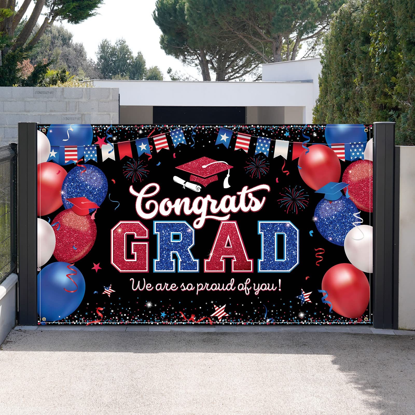 Graduation Party Backdrop Decoration Congrats Grad Backdrop Banner Red and Bl…