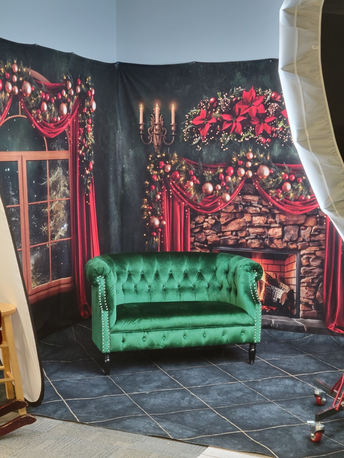 2 baby dream backdrops Christmas Fa La La Lavish Red Santa Fireplace Window