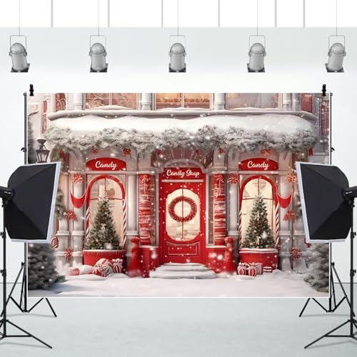 Christmas Candy Shop Backdrop – Winter Snow Scene – Merry Christmas 8x6ft