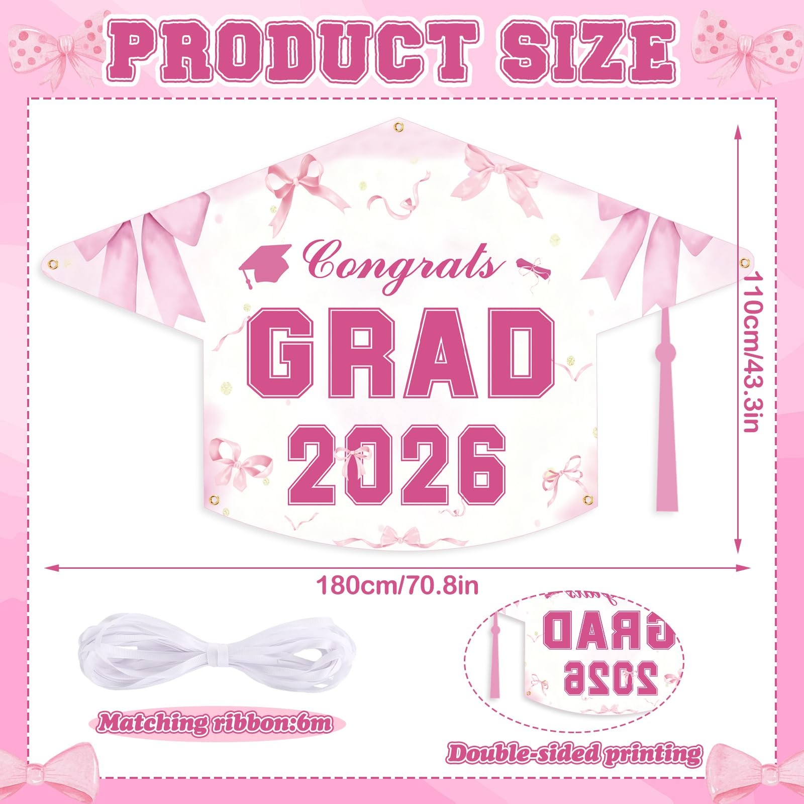Pink Pink Graduation Decorations Class of 2026 Coquette Bow Congrats Grad Backdr