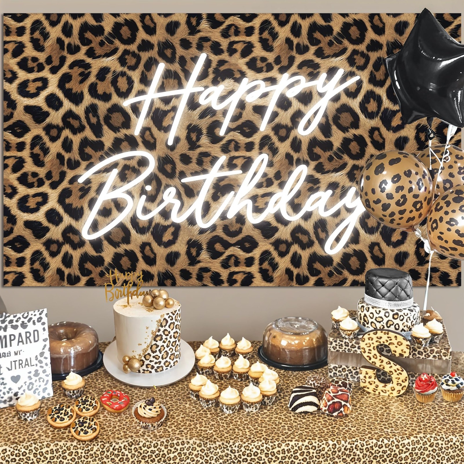 Kriyokiaa Happy Birthday Backdrop 90 cm x 152 (5 ft x 3 ft), Leopard Brown